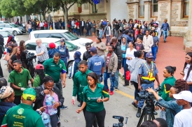 The Gift of the Givers handed out a truck load of water to the members of the community that had gathered around City Hall on Tuesday 12 February. The remainder of the water in the trucks that came though from Port Elizabeth will be delivered on Wednesday 13 February. Photo: Stephen Kisbey-Green