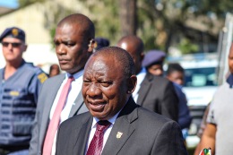 The President of the Republic of South Africa, Cyril Ramaphosa makes his way from the Miki Yilli Stadium to the Noza Indoor Sports Centre, after the Freedom Day celebrations drew to a close. Photo: Stephen Kisbey-Green