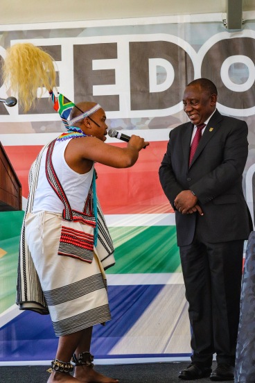 Praise poet gave welcome to President Cyril Ramaphosa ahead of his address. Photo: Stephen Kisbey-Green