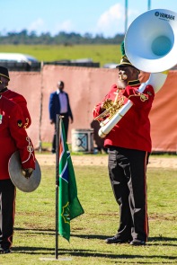 The military marching band performs ahead of President Ramaphosa’s arrival at Miki Yili stadium. Photo: Stephen Kisbey-Green
