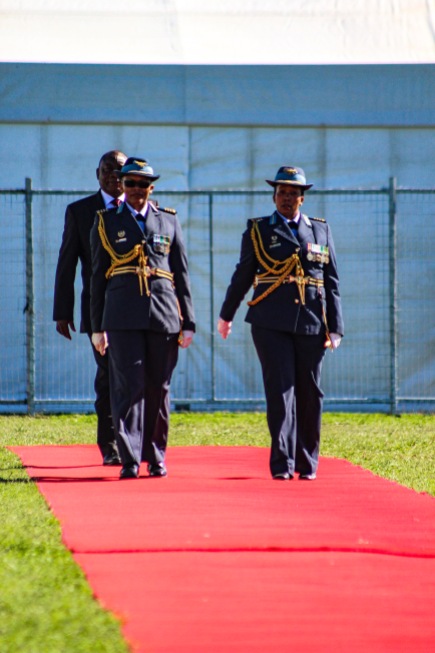 President Cyril Ramaphosa is escorted by his guard of honour before the presidential salute at Miki Yili Stadium. Photo: Stephen Kisbey-Green
