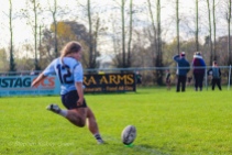 Leah Reilly lines up perfectly for the conversion attempt. Photo: Stephen Kisbey-Green