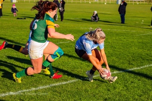 Aine McGroarty touches down for DCU against Railway. Photo: Stephen Kisbey-Green