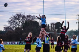 Sophie Kilburn jumps to compete at the lineout against Tullamore. Photo: Stephen Kisbey-Green