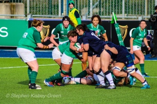 Scotland look to crash the ball up against Ireland, being stopped just short of the try line. Photo: Stephen Kisbey-Green